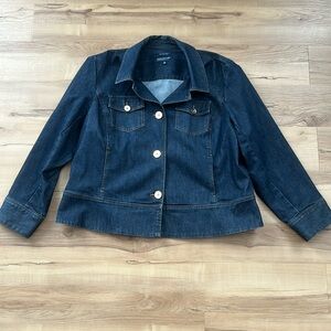 Denim jacket with gold buttons